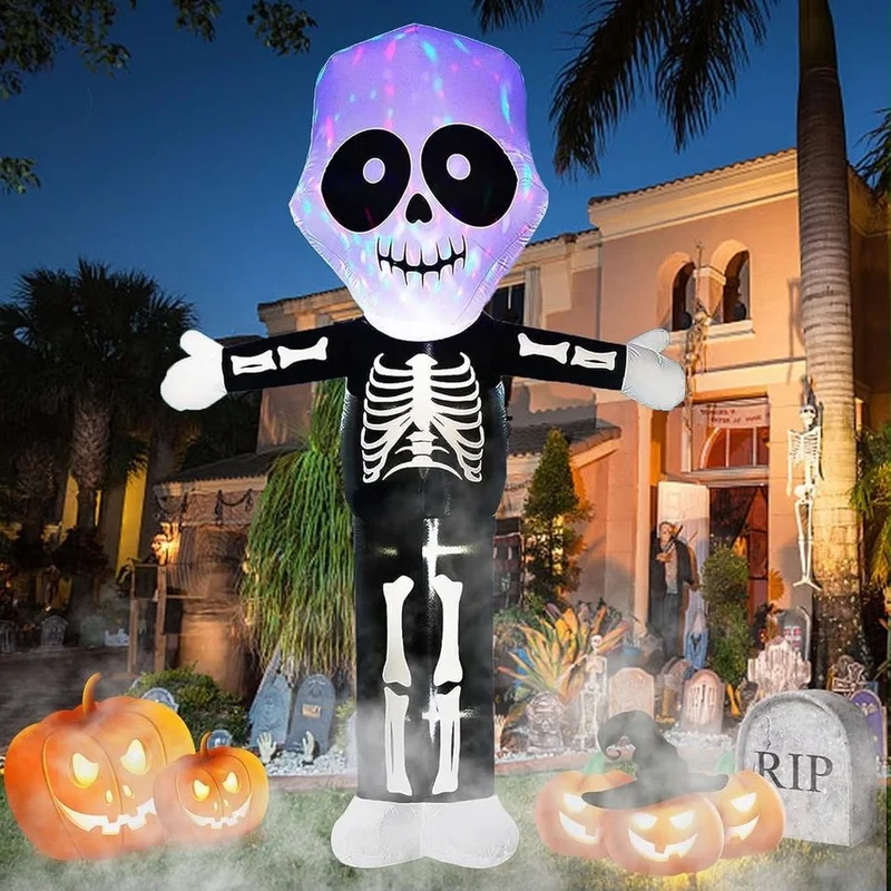 Halloween Aufblasbar Skelett Gitarre Grabstein Kürbis LED Beleuchtung