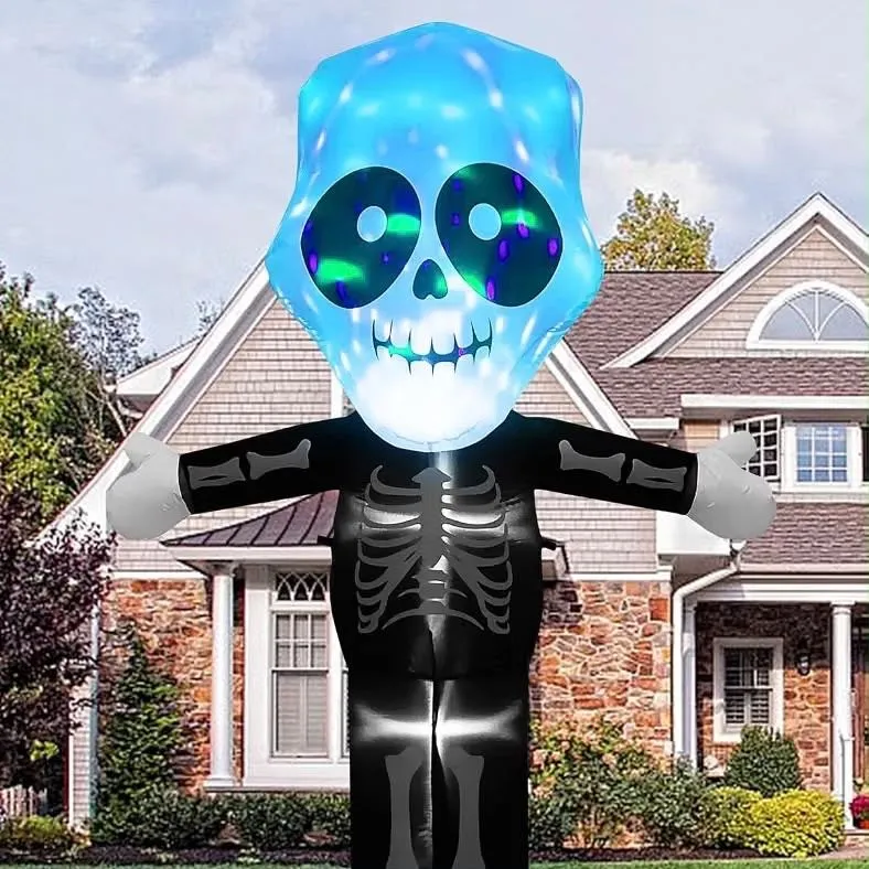 Aufblasbare Halloween Dekoration 240cm Geist Skelett LED Beleuchtung XXL