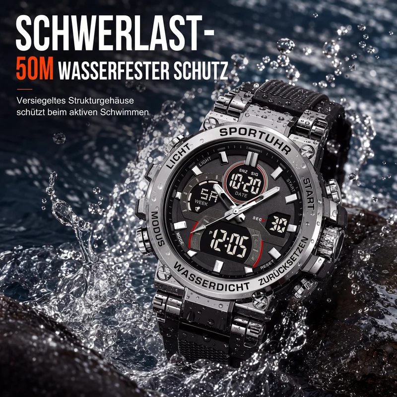 📢📢50% RABATT !!⏰Taktische Digital-Sportuhr im Stil 50M, wasserdicht und multifunktional