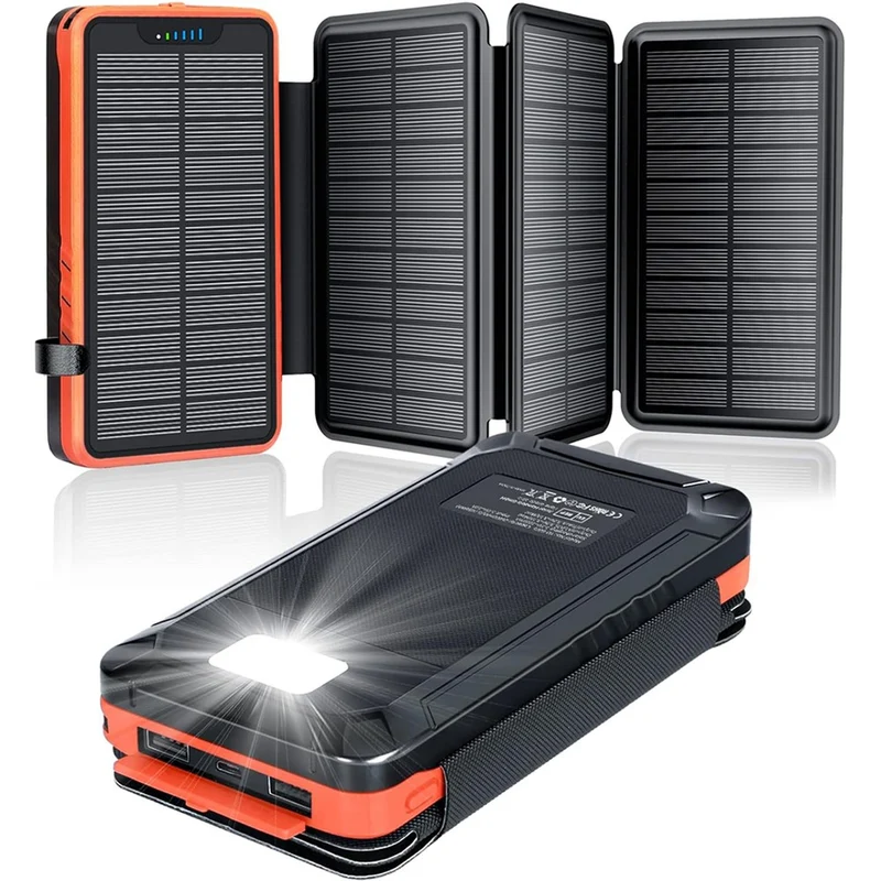26800mAh Solar Powerbank Wasserdicht 4 Panels USB-C LED Taschenlampe