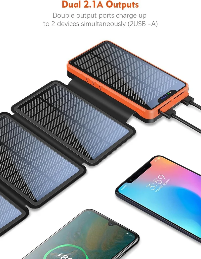 26800mAh Solar Powerbank Wasserdicht 4 Panels USB-C LED Taschenlampe