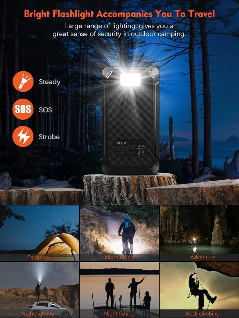26800mAh Solar Powerbank Wasserdicht 4 Panels USB-C LED Taschenlampe