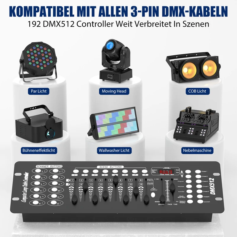 192 Kanäle DMX512 Controller Konsole 240 Szenen Lichtpult Bühnenlicht