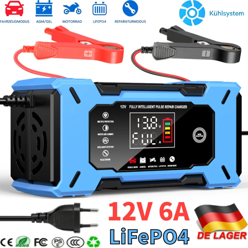 Batterieladegerät 12V 6A Auto Motorrad AGM GEL Impulsreparatur