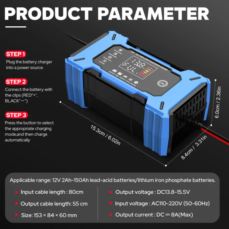 Batterieladegerät 12V 6A Auto Motorrad AGM GEL Impulsreparatur