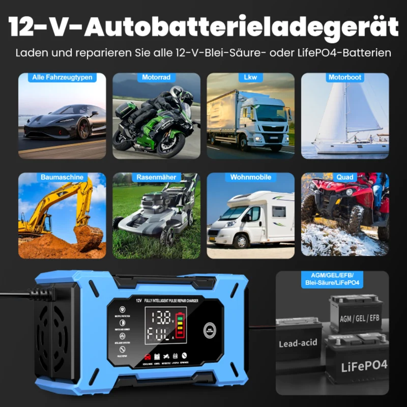 Batterieladegerät 12V 6A Auto Motorrad AGM GEL Impulsreparatur