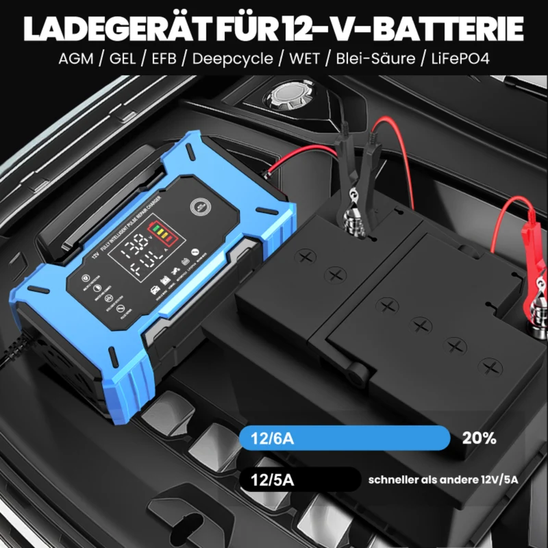 Batterieladegerät 12V 6A Auto Motorrad AGM GEL Impulsreparatur
