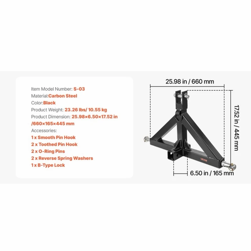 3-Punkt Anhängerkupplung Traktor 5,08cm 1360kg Dreipunktaufnahme