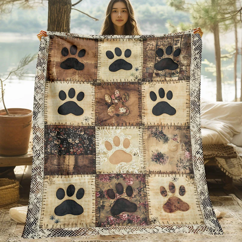 🍂 50 % Rabatt! 🐾Warme Flanelldecke mit Pfotenmuster – Weiche Sofadecke für Herbst & Winter