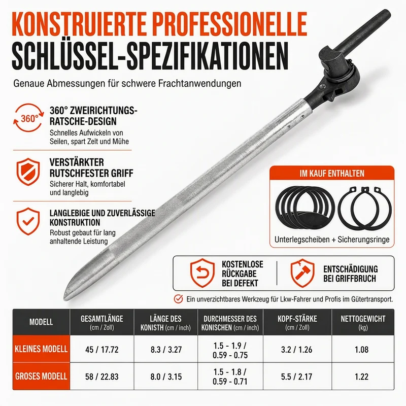 🔧50% RABATT⏰Ratschenschlüssel für LKW-Seile, 360° drehbar, stabil & belastbar🚛