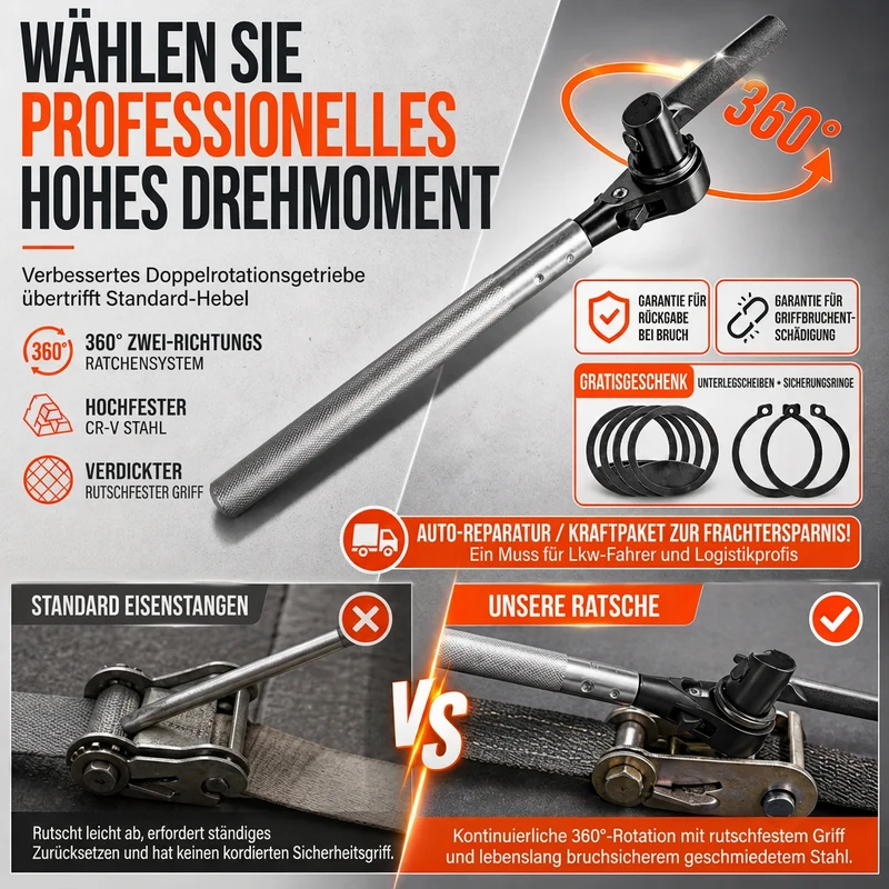 🔧50% RABATT⏰Ratschenschlüssel für LKW-Seile, 360° drehbar, stabil & belastbar🚛