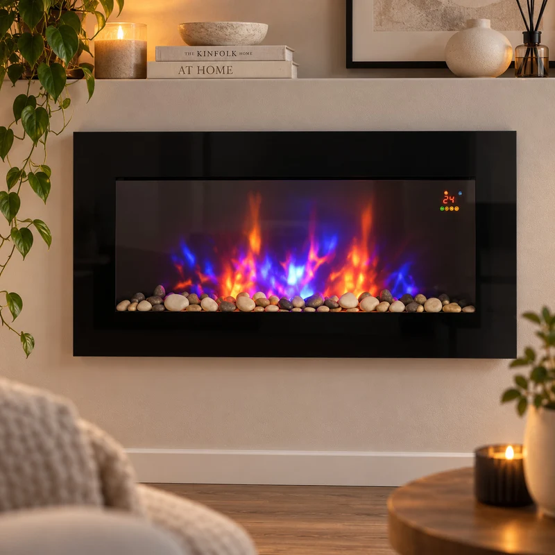 Elektrokamin Wandkamin 2000W Heizung LED Flammeneffekt Fernbedienung
