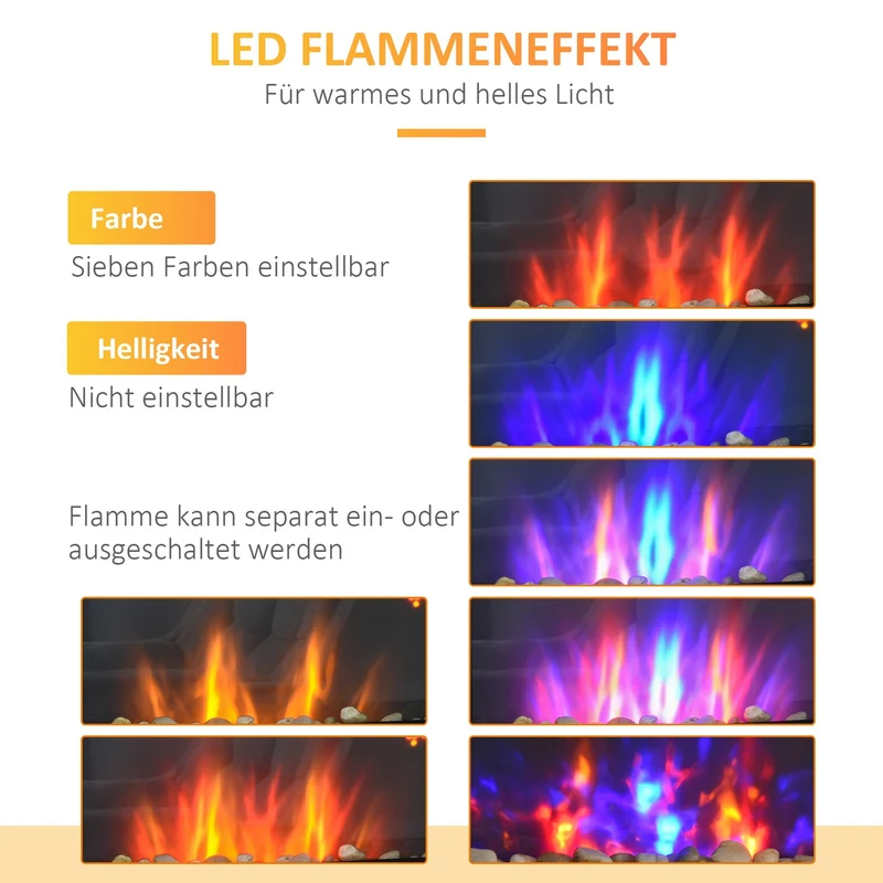 Elektrokamin Wandkamin 2000W Heizung LED Flammeneffekt Fernbedienung
