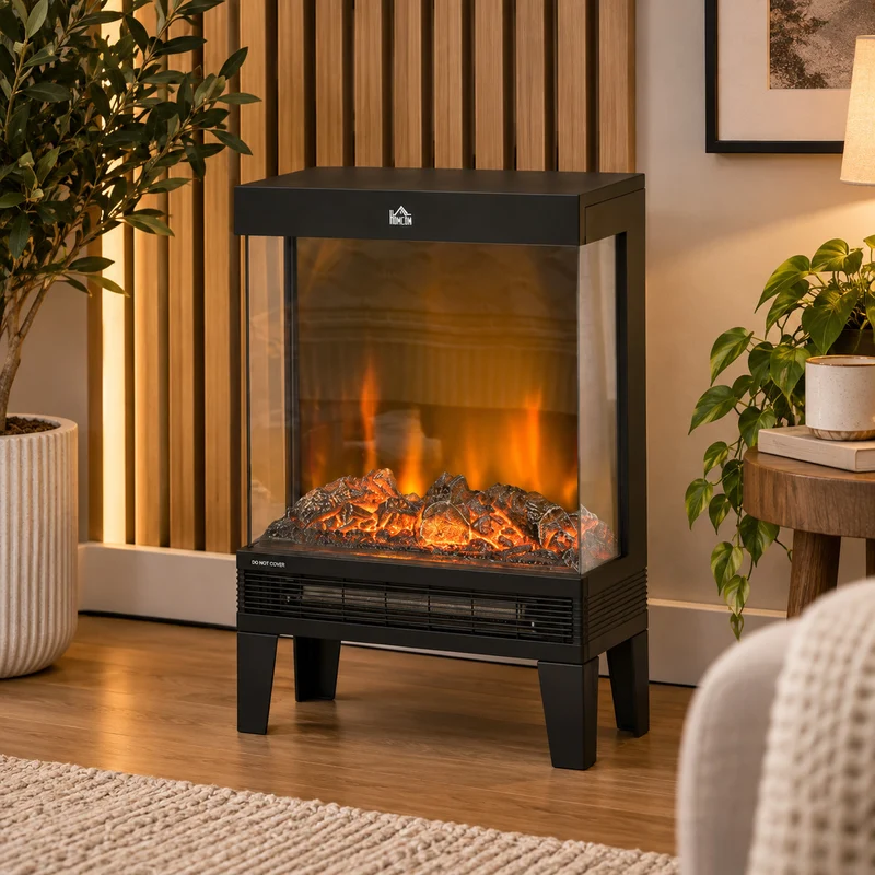 Elektrokamin 2000W Standkamin Heizung LED Flammeneffekt Thermostat Ofen