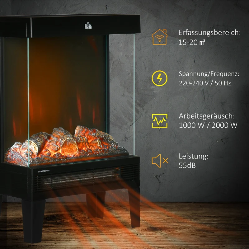 Elektrokamin 2000W Standkamin Heizung LED Flammeneffekt Thermostat Ofen
