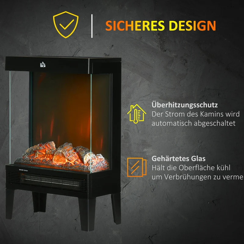 Elektrokamin 2000W Standkamin Heizung LED Flammeneffekt Thermostat Ofen