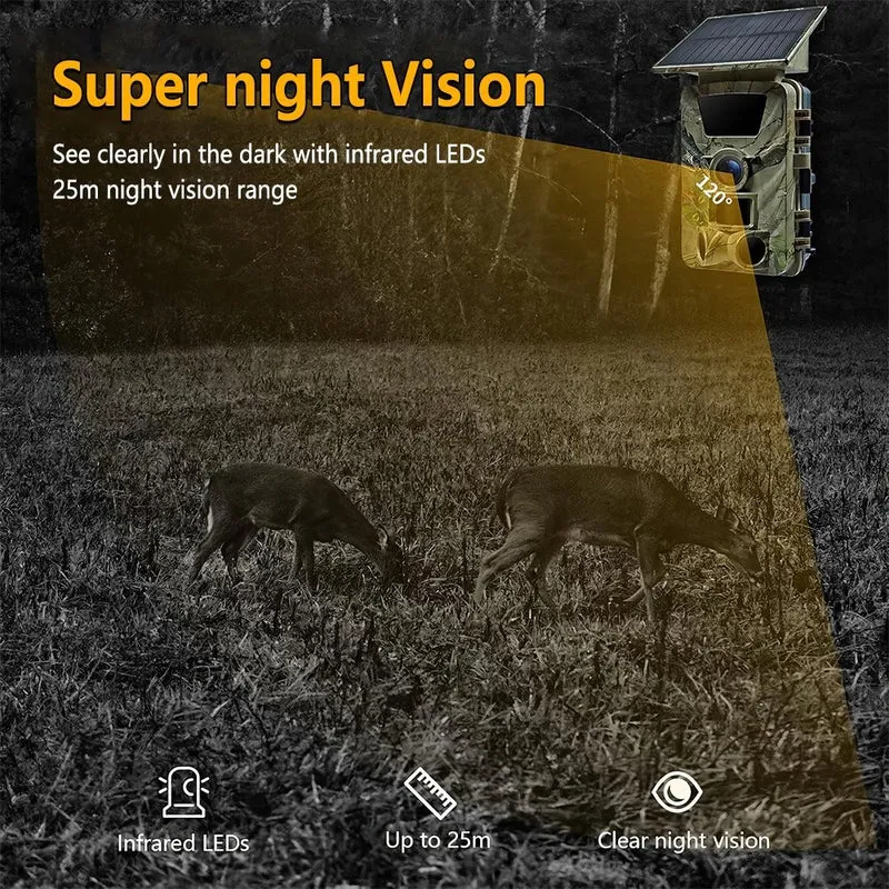 4K Solar Wildkamera 60MP WLAN Handyübertragung IP66 Nachtsicht 120°