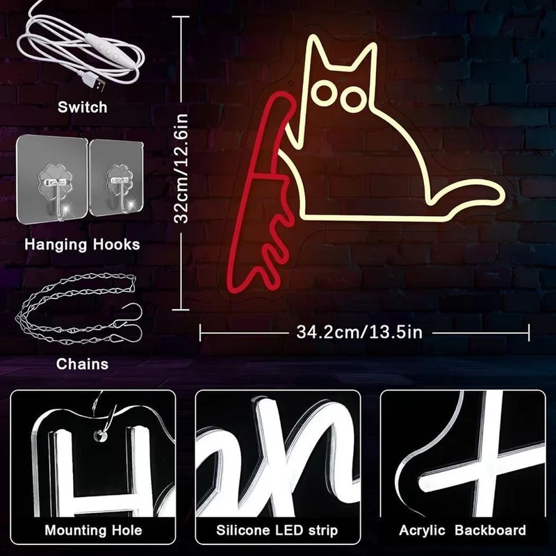 LED Neon Schild Katze Neonlicht USB Dimmbar Zimmer Deko Gaming Bar