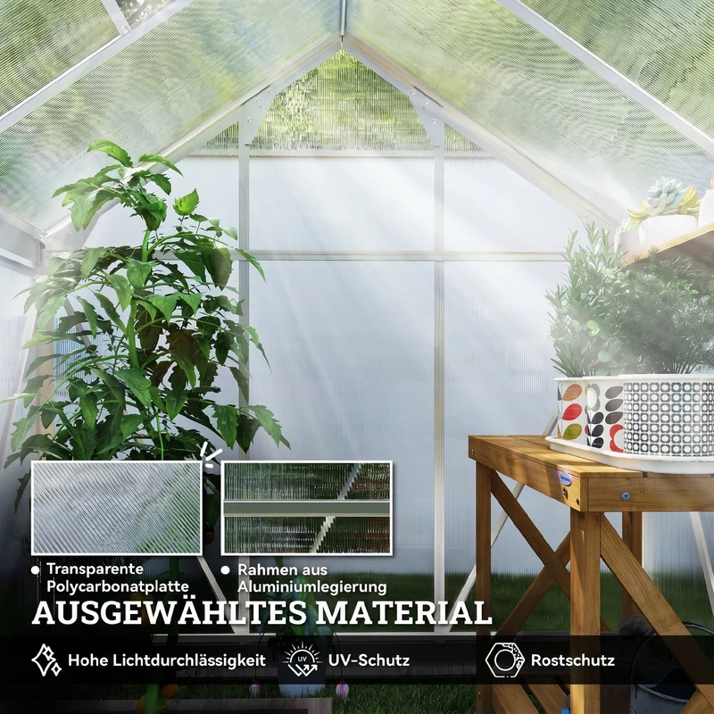 Gewächshaus Aluminium Treibhaus Dachfenster 190x132x201cm