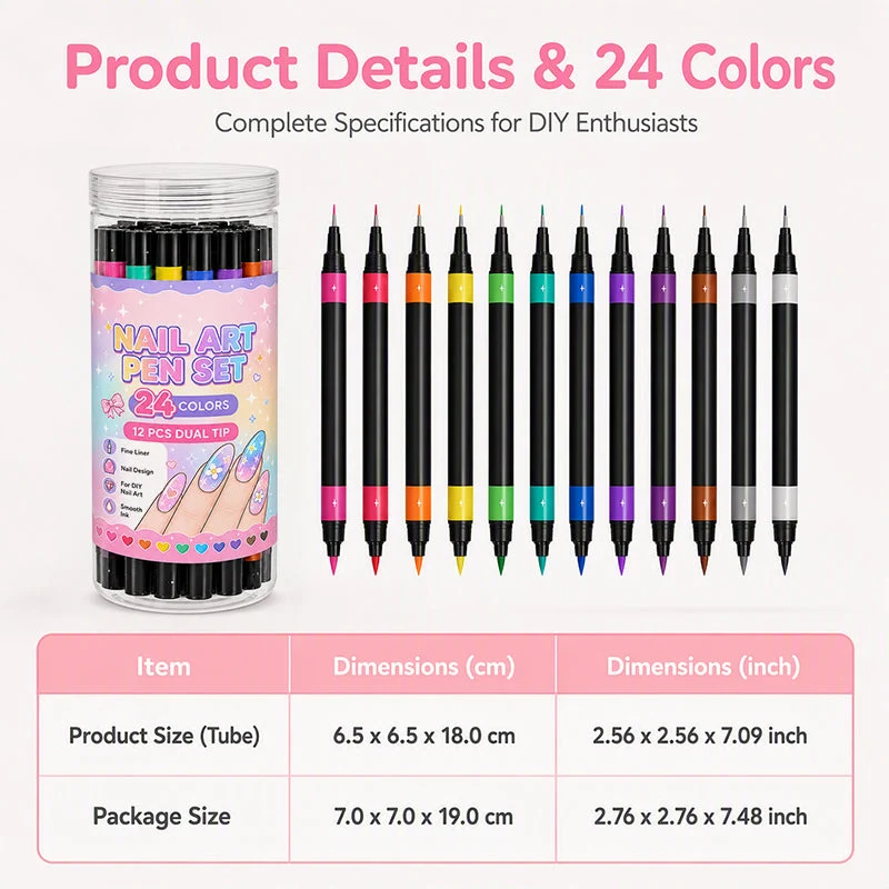 📢📢 50% RABATT !!⏰️ 24 Farben Doppelendige Nailart-Stifte Set