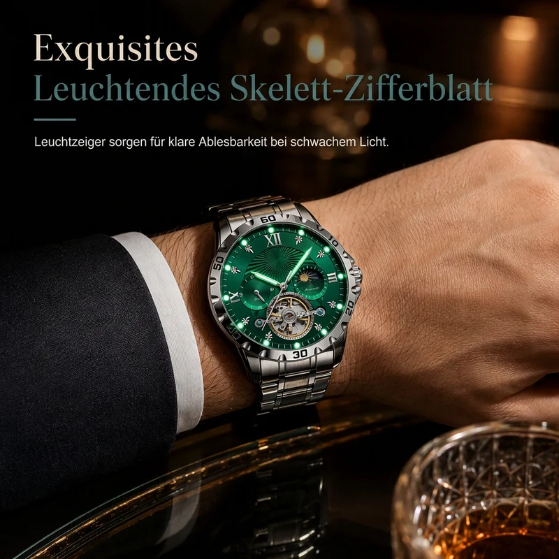 📢📢50% RABATT !!⏰Automatische mechanische Uhr für Herren, leuchtend, wasserdicht, Geschäfts-Skelettuhr mit Schwungrad und Edelstahlarmband