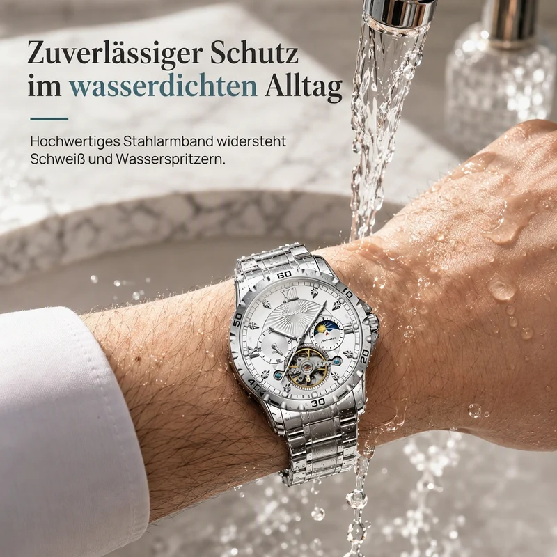 📢📢50% RABATT !!⏰Automatische mechanische Uhr für Herren, leuchtend, wasserdicht, Geschäfts-Skelettuhr mit Schwungrad und Edelstahlarmband
