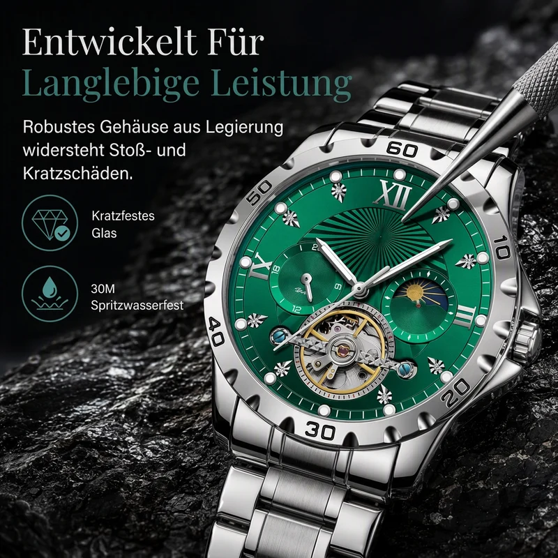 📢📢50% RABATT !!⏰Automatische mechanische Uhr für Herren, leuchtend, wasserdicht, Geschäfts-Skelettuhr mit Schwungrad und Edelstahlarmband