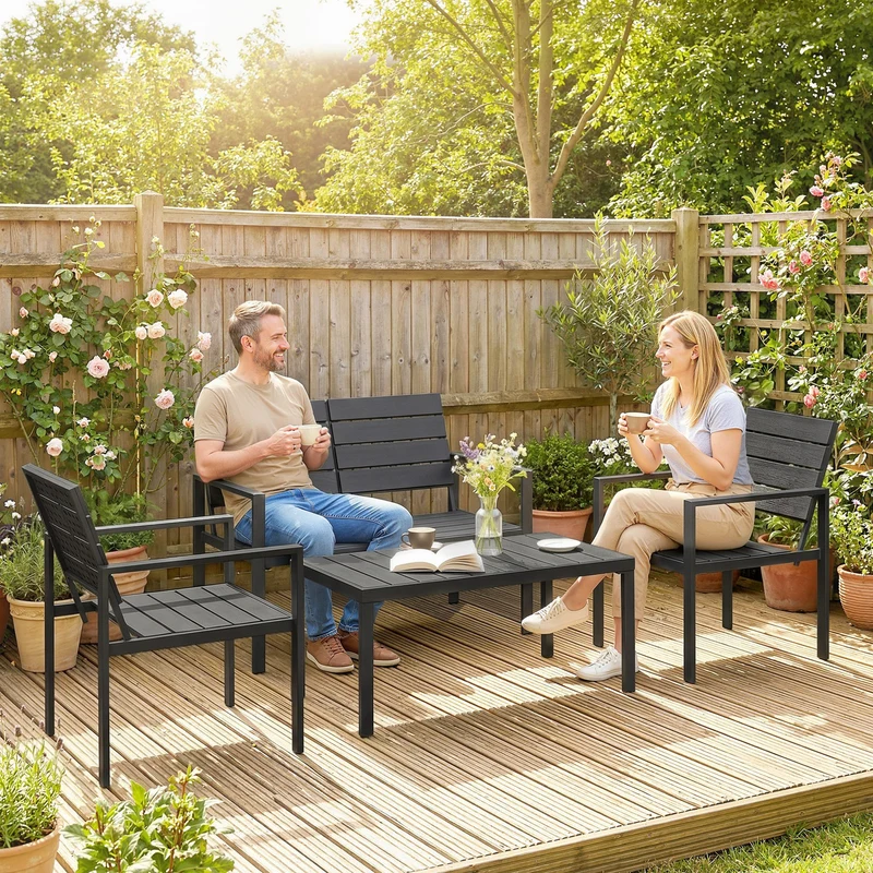 Balkonmöbel Set 4-teilig Sofa Sessel Tisch Wetterbeständig