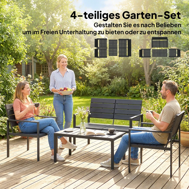 Balkonmöbel Set 4-teilig Sofa Sessel Tisch Wetterbeständig
