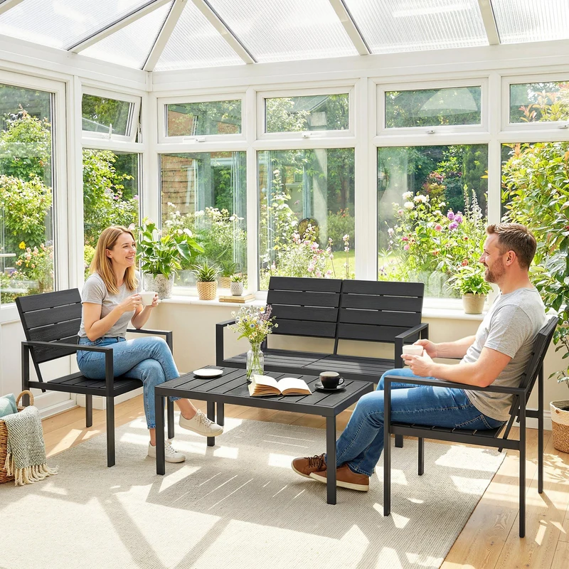 Balkonmöbel Set 4-teilig Sofa Sessel Tisch Wetterbeständig