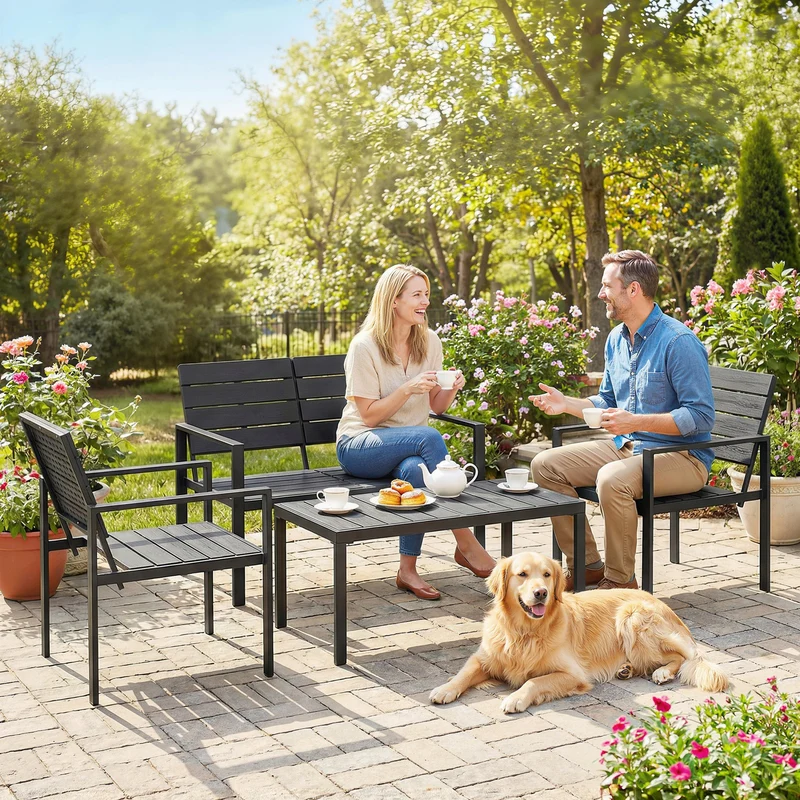 Balkonmöbel Set 4-teilig Sofa Sessel Tisch Wetterbeständig