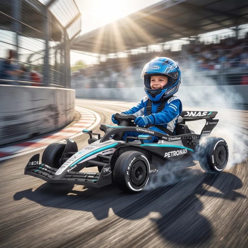 Elektro Go-Kart 12V Kinder Gokart 2 Motoren LED Rücklichter F1 Optik
