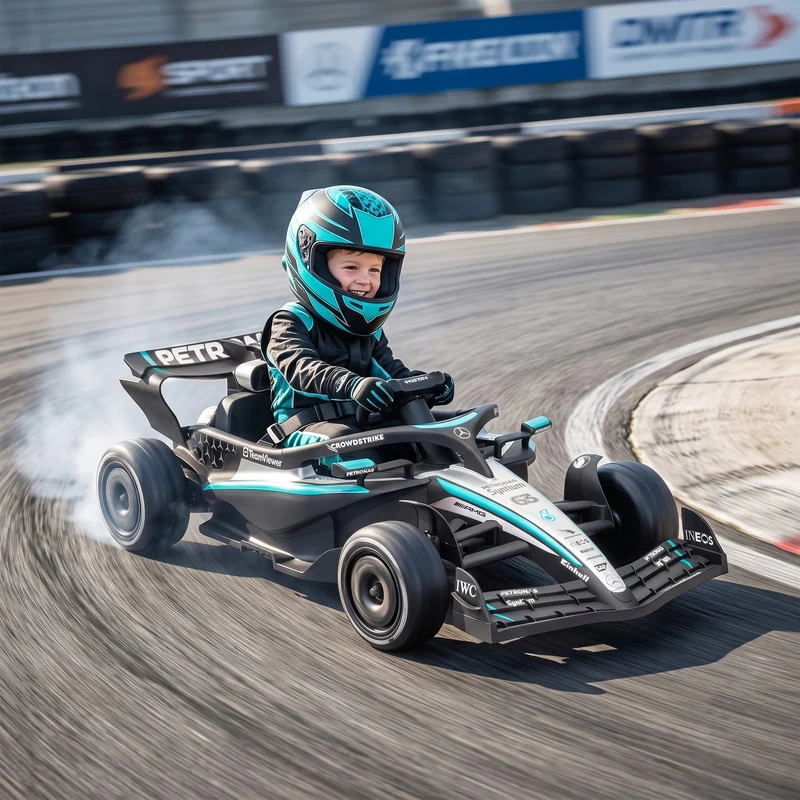 Elektro Go-Kart 12V Kinder Gokart 2 Motoren LED Rücklichter F1 Optik
