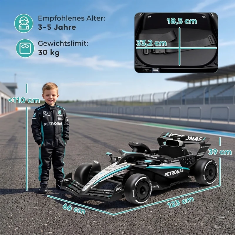 Elektro Go-Kart 12V Kinder Gokart 2 Motoren LED Rücklichter F1 Optik