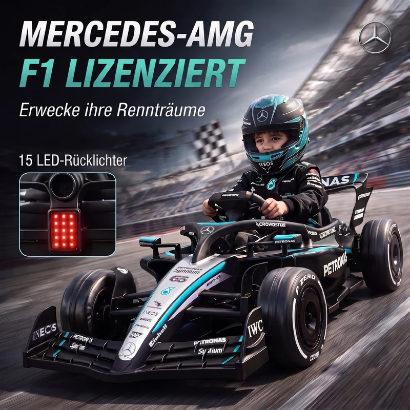 Elektro Go-Kart 12V Kinder Gokart 2 Motoren LED Rücklichter F1 Optik