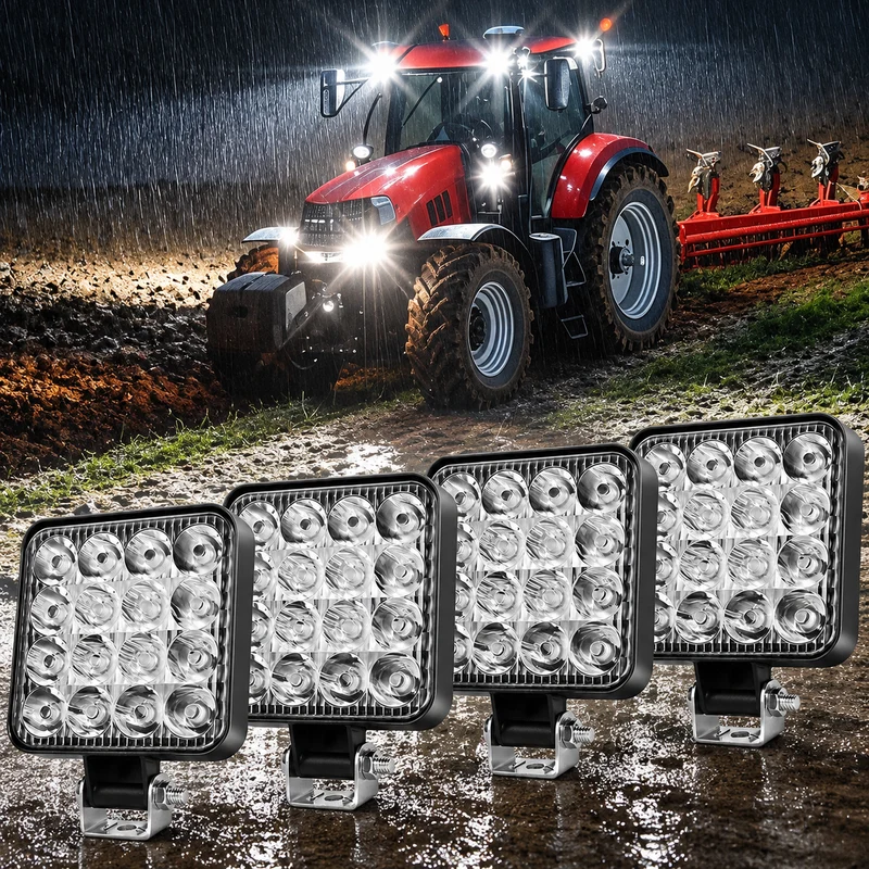 4x LED Arbeitsscheinwerfer 12V 50W Flutlicht Offroad Traktor Bagger LKW