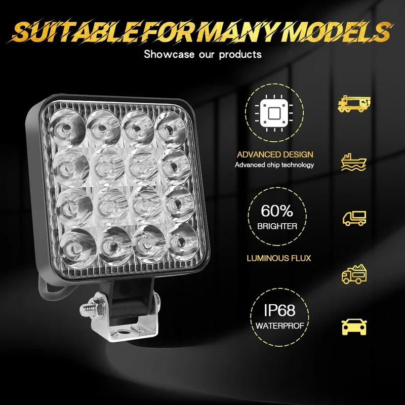 4x LED Arbeitsscheinwerfer 12V 50W Flutlicht Offroad Traktor Bagger LKW