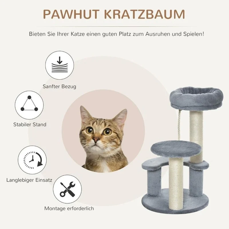 Katzenbaum Kratzbaum Kletterbaum Spielbaum Sisalsäule 65cm Grau