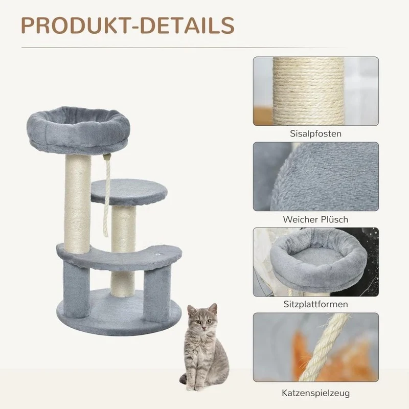 Katzenbaum Kratzbaum Kletterbaum Spielbaum Sisalsäule 65cm Grau