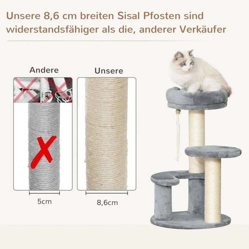 Katzenbaum Kratzbaum Kletterbaum Spielbaum Sisalsäule 65cm Grau