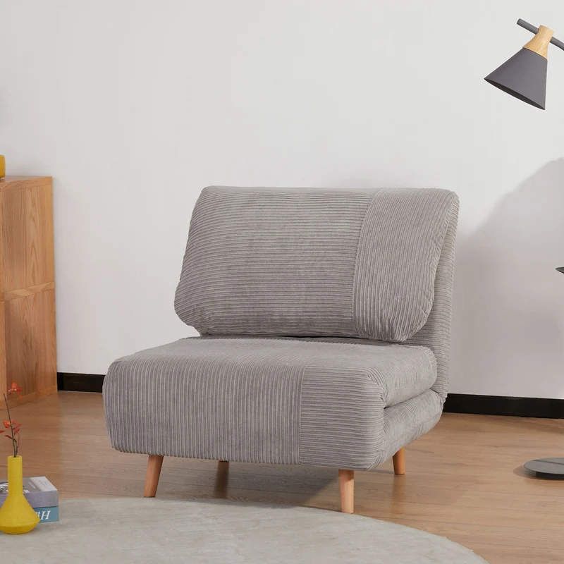 2-in-1 Schlafsessel Gästebett verstellbare Kopfstütze Cord-Optik grau 200kg