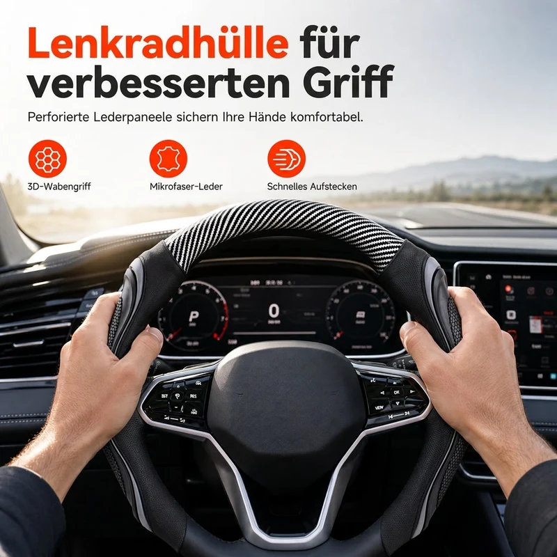 🔈50% RABATT 🔥Universelle Autolenkradabdeckung – Rutschfester, atmungsaktiver Griff und sportliches Nappa-Finish ✨