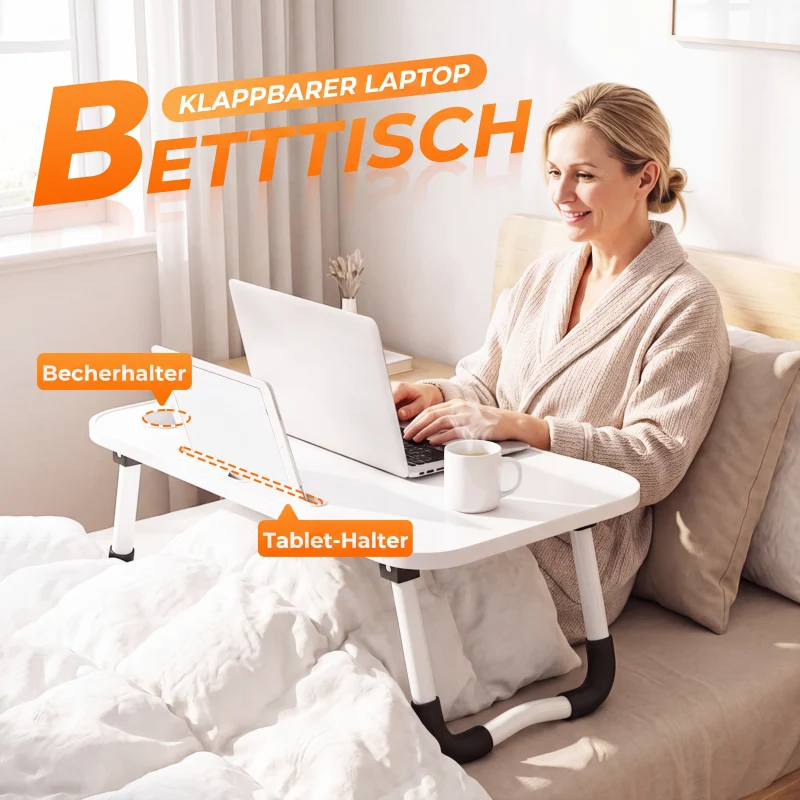 Klappbarer Laptop-Bettisch mit Becherhalter