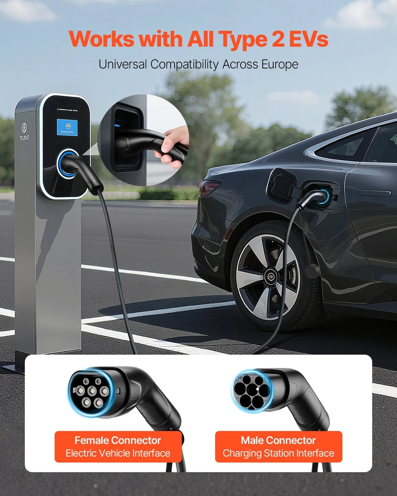 Typ 2 Ladekabel 3-Phasig 32A 10m Verlängerungskabel Elektroauto 22kW
