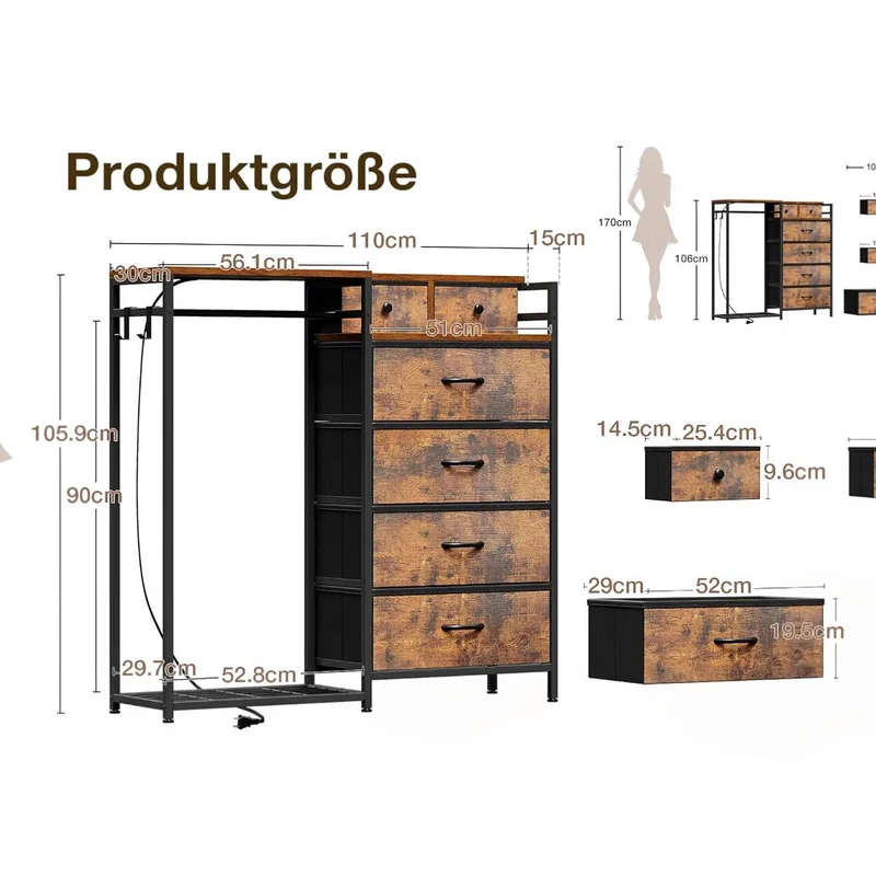 Antik LED Kommode Kleiderstange Kommodenschrank Möbel