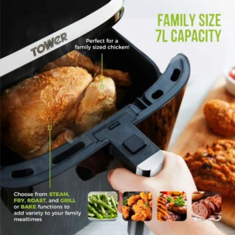 Tower Vortx 1700W 7L Steam Heißluftfritteuse - Schwarz | T17101