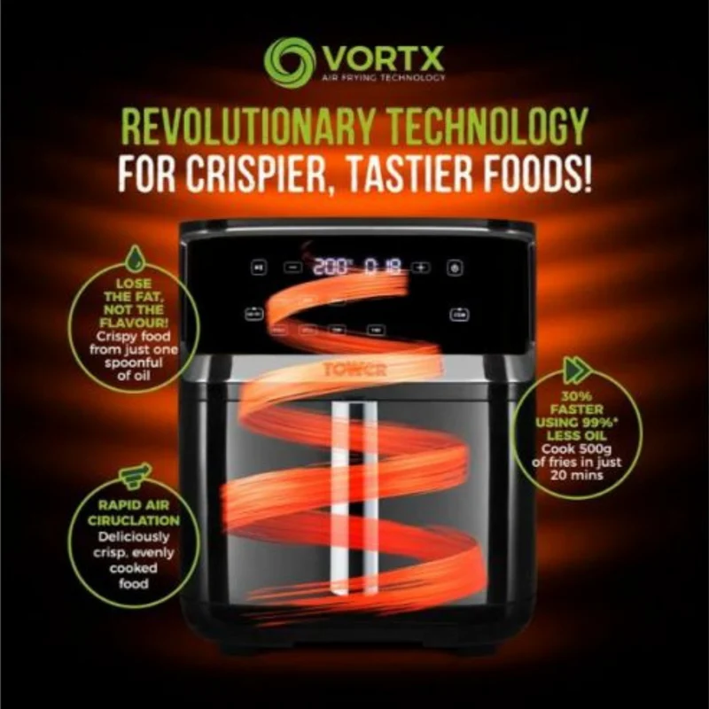Tower Vortx 1700W 7L Steam Heißluftfritteuse - Schwarz | T17101