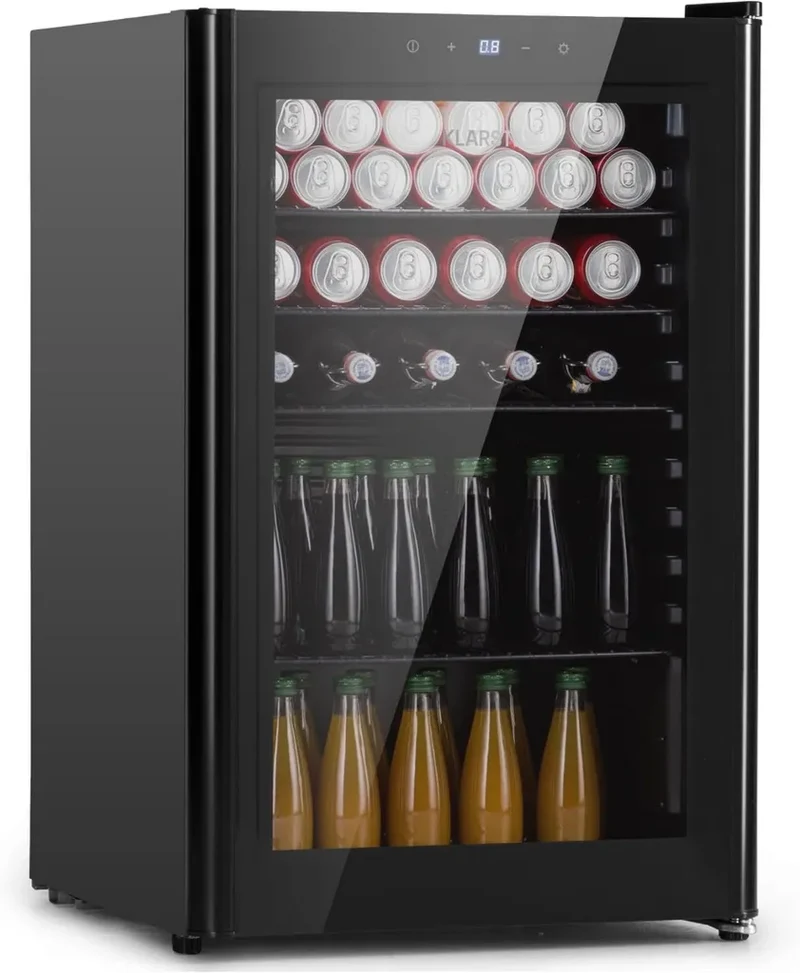 Klarstein Mini-Kühlschrank mit Glastür, LED-Beleuchtung, leise, 115L, herausnehmbare Ablagen, 0-10°C, ideal für Getränke, Innen- und Außenbereich
