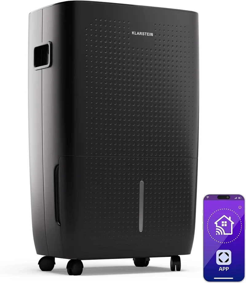 Klarstein 60L, 24h Luftentfeuchter, 60 L, tragbar, Timer, WLAN, App, 8L Tank, Klarstein DryFy Connect 60L Luftentfeuchter, Automatische Abschaltung
