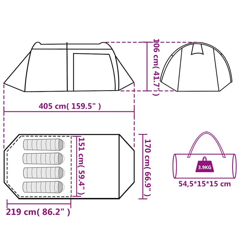 Tunnelzelt Wasserdicht Campingzelt 405x170x106cm Camping Zelt